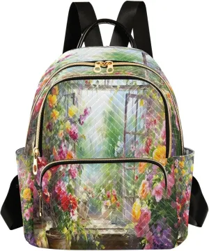 Joko Ivery Flowers Pink Garden Mini Backpack for Women Small Backpack Purse for Girls Quilted Daypack for Travel Daily Work Shoulder Purses Bags Laptop Fashion Back Pack for Teens College Bookbag