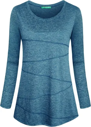 Kimmery Workout Tops for Women Long Sleeve Shirts for Women Quick Dry Line Decor Yoga Tops Sizes S-3XL