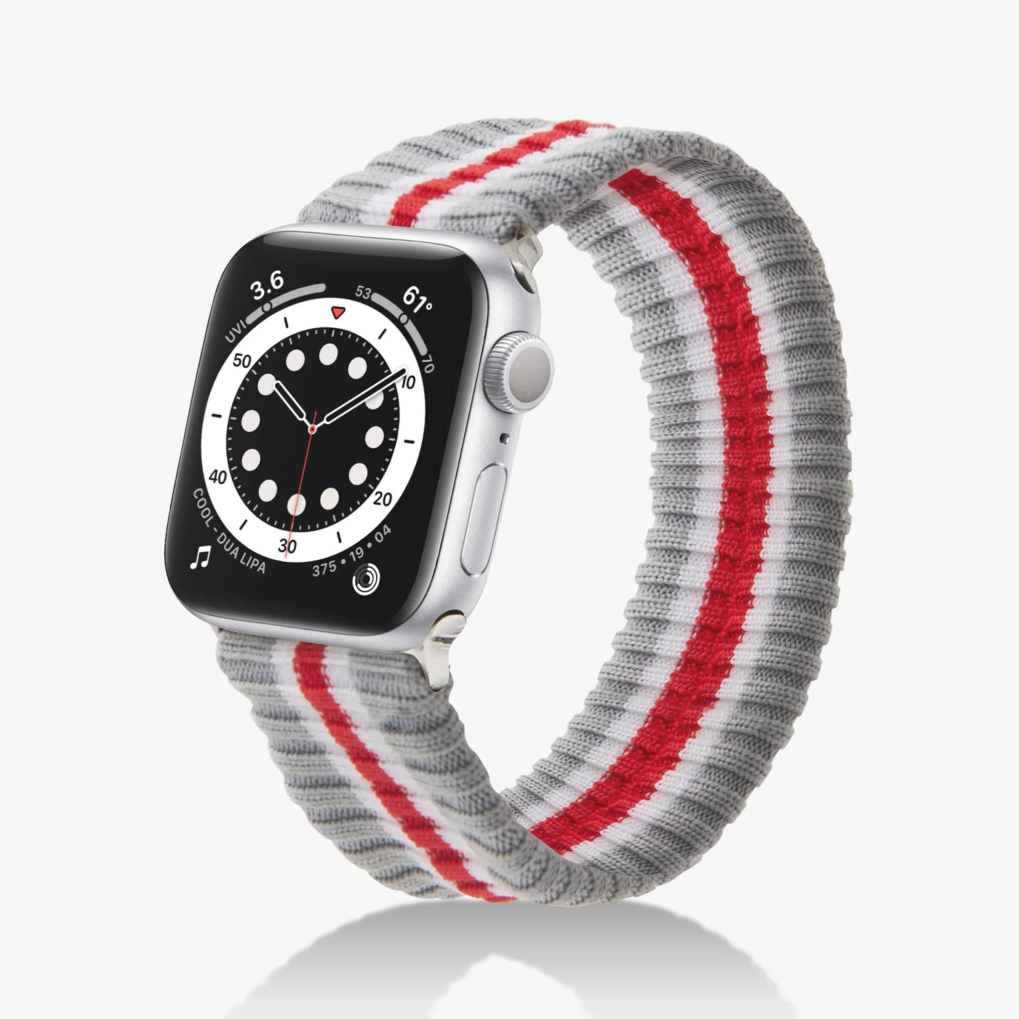 Knit Apple Watch Band - Varsity Grey   Red Stripe