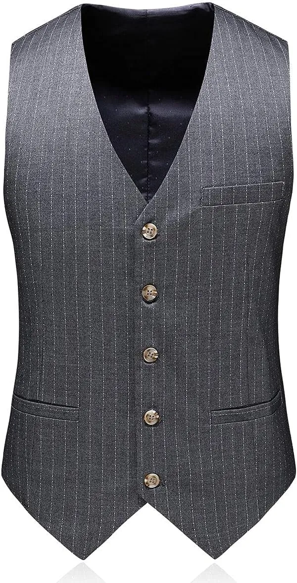 KUDORO Mens Suits 3 Piece Slim Fit Suit Double Breasted Pinstripe Suit Formal Wedding Tuxedo Suit