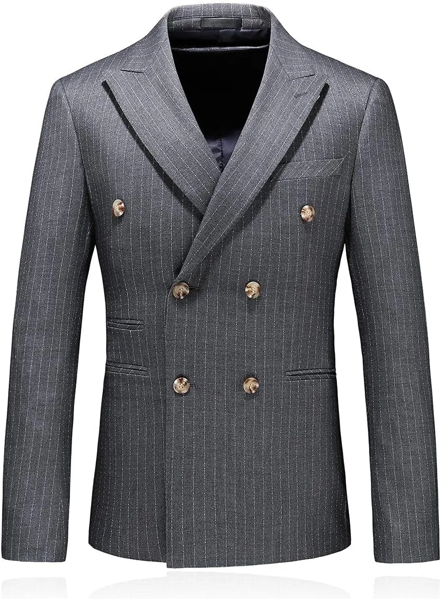 KUDORO Mens Suits 3 Piece Slim Fit Suit Double Breasted Pinstripe Suit Formal Wedding Tuxedo Suit