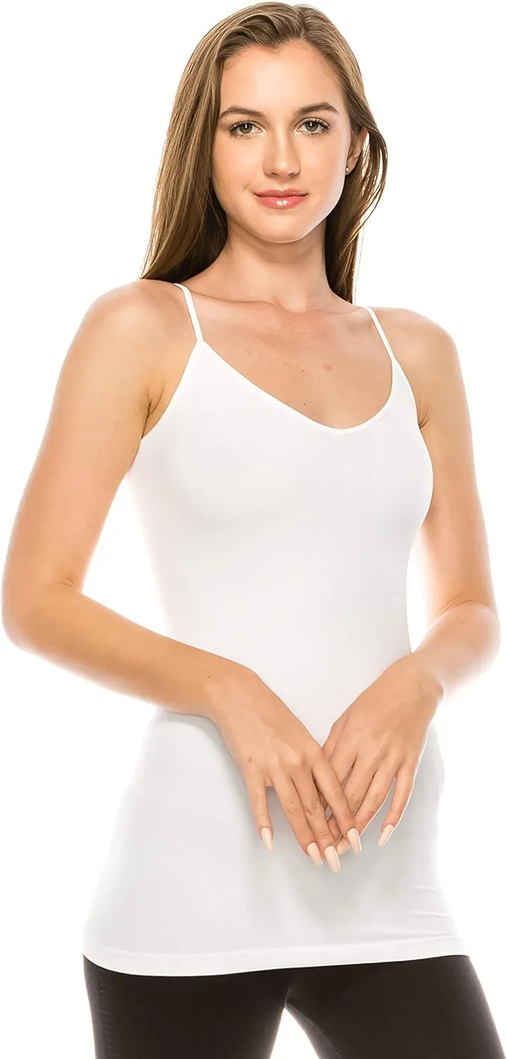 Kurve Womens V-Neck Camisole Tank - Basic Seamless Stretch Spaghetti Strap