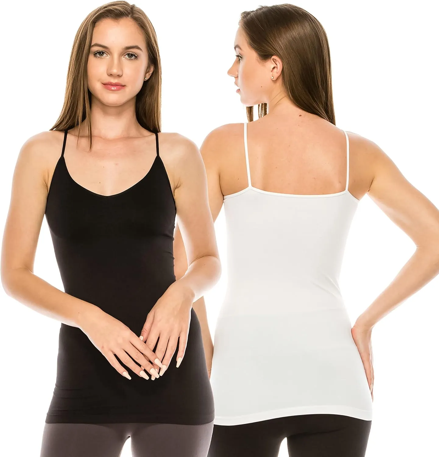 Kurve Womens V-Neck Camisole Tank - Basic Seamless Stretch Spaghetti Strap