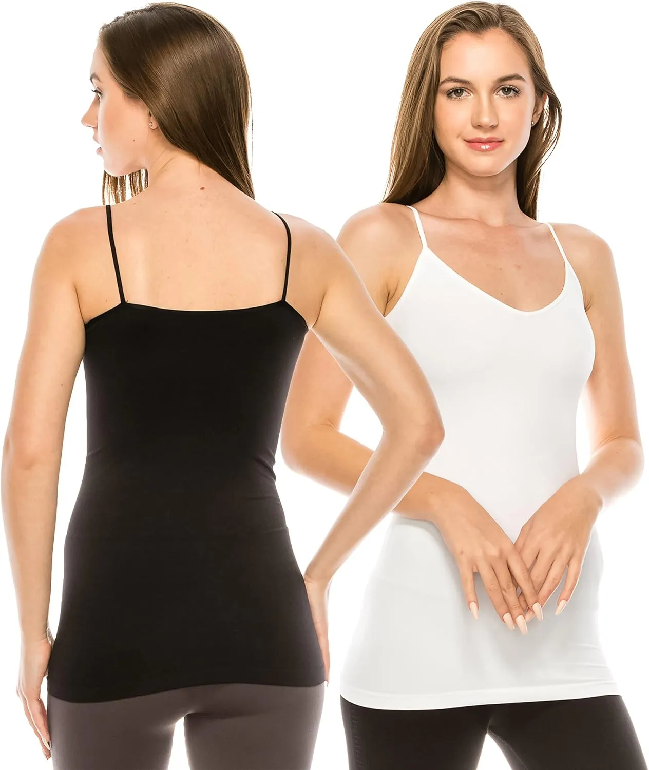 Kurve Womens V-Neck Camisole Tank - Basic Seamless Stretch Spaghetti Strap