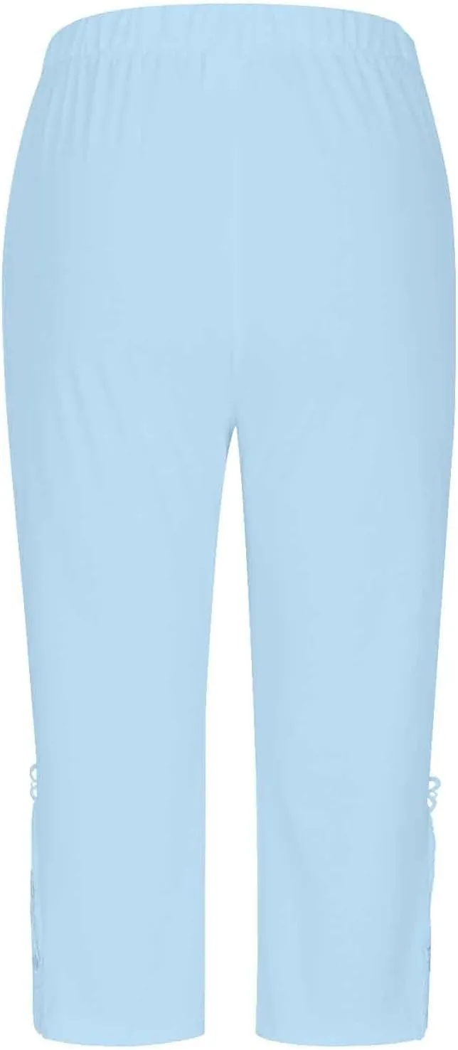 Lace Leggings for Women 2024 Trendy Plus Size High Waist Capri Cropped Leggings Slim Fitting Stretch Tights Summer Yoga Pants
