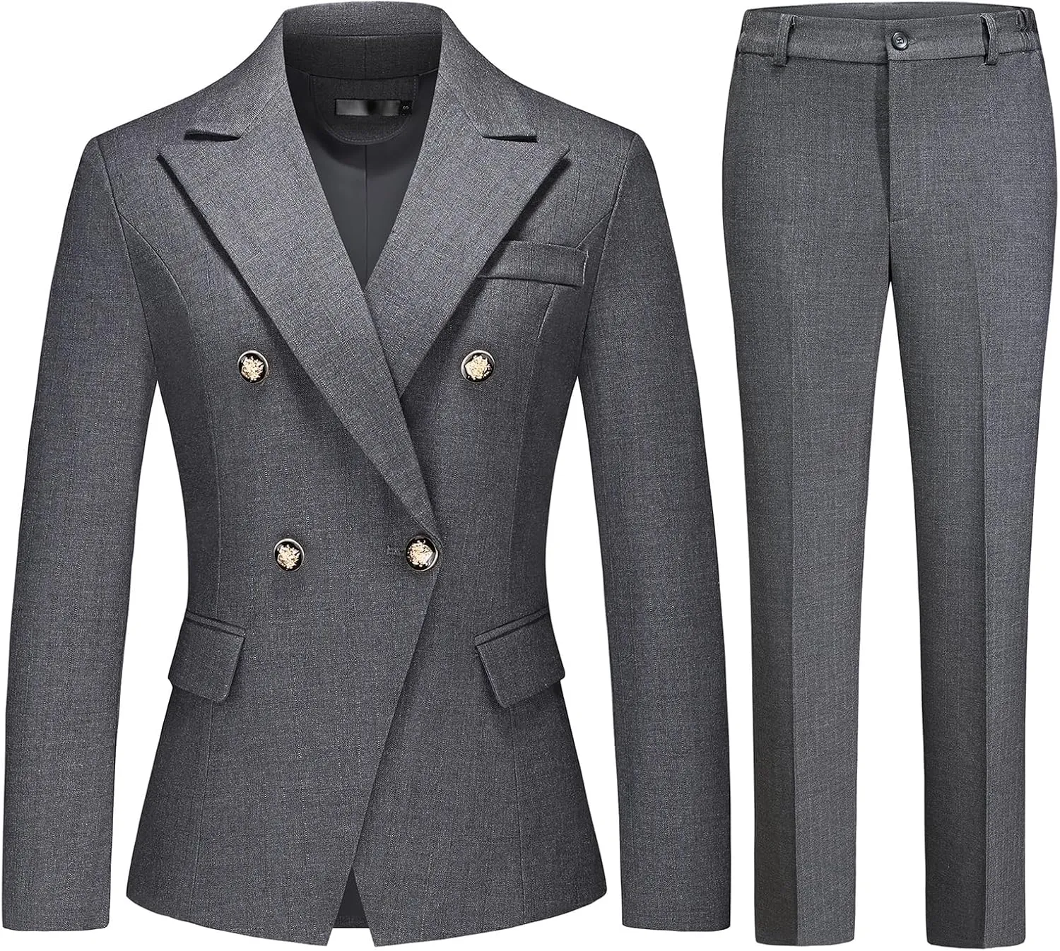 Lamgool Women's Suits 2 Piece Set Business Double Breasted Pinstripe Pant Suit Slim Fit Dressy Casual Outfits