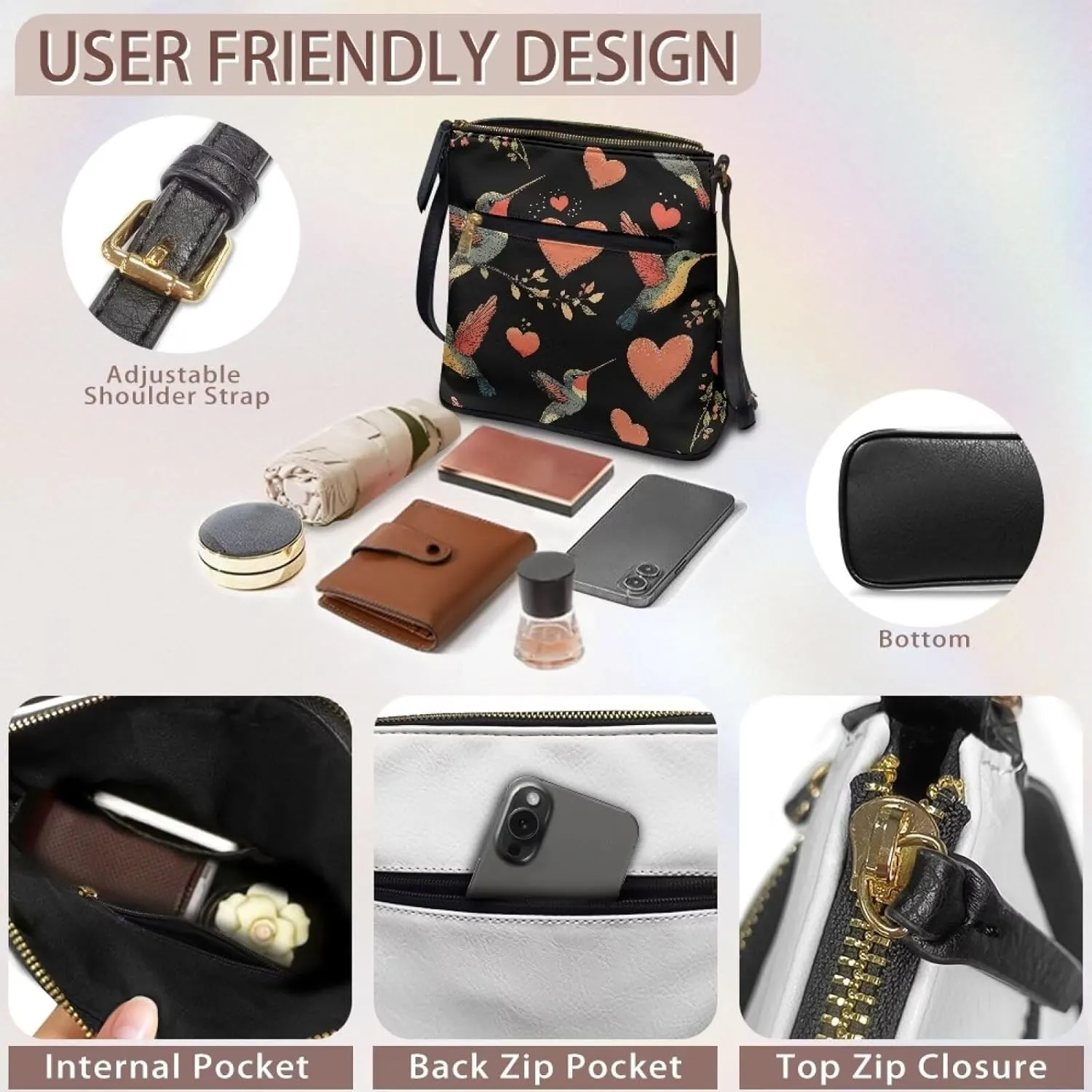 Leather Purse for Women, Leather Hobo Bag for Women Fashion Travel Sling Purse with Adjustable Strap Sling Bag