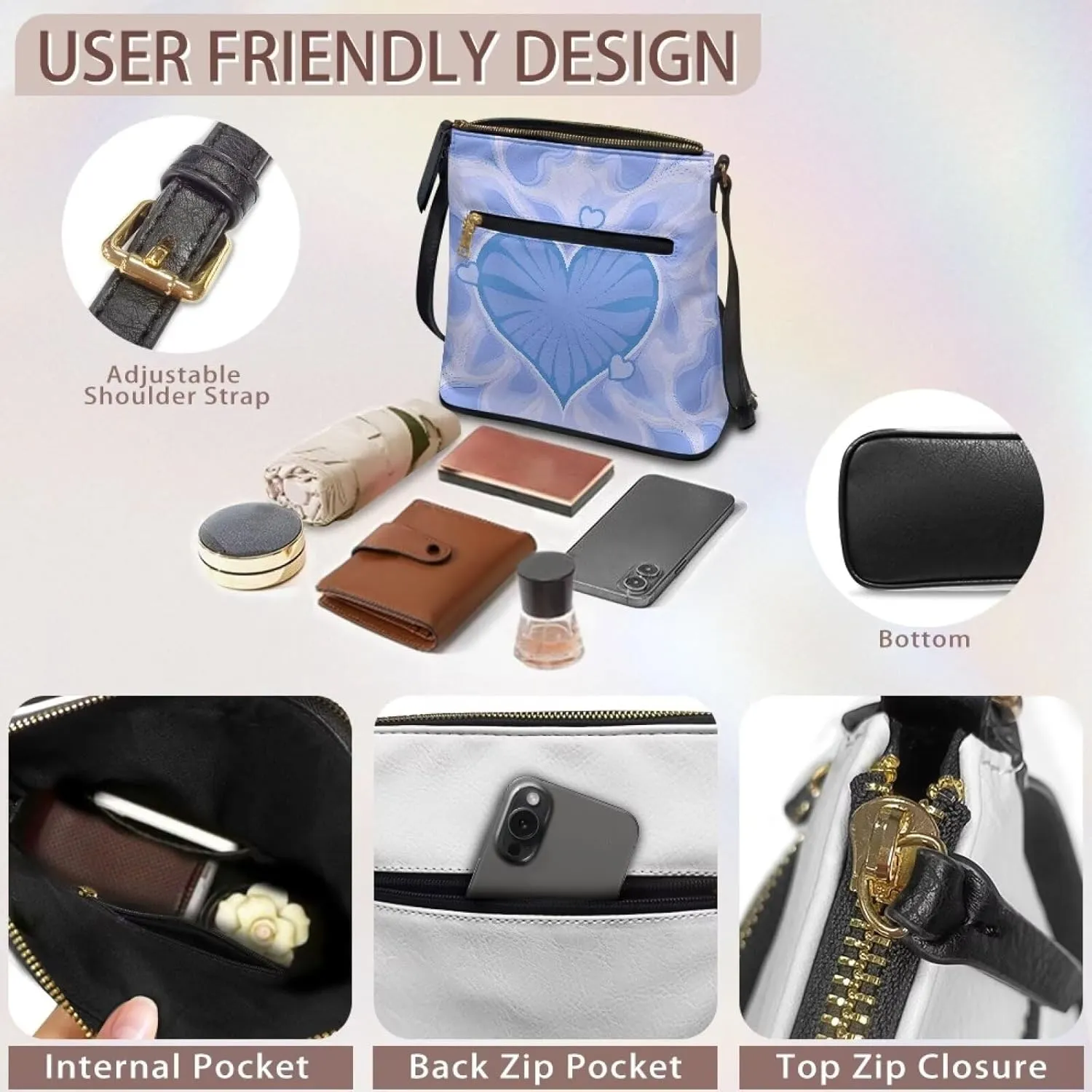 Leather Purse for Women, Leather Hobo Bag for Women Fashion Travel Sling Purse with Adjustable Strap Sling Bag