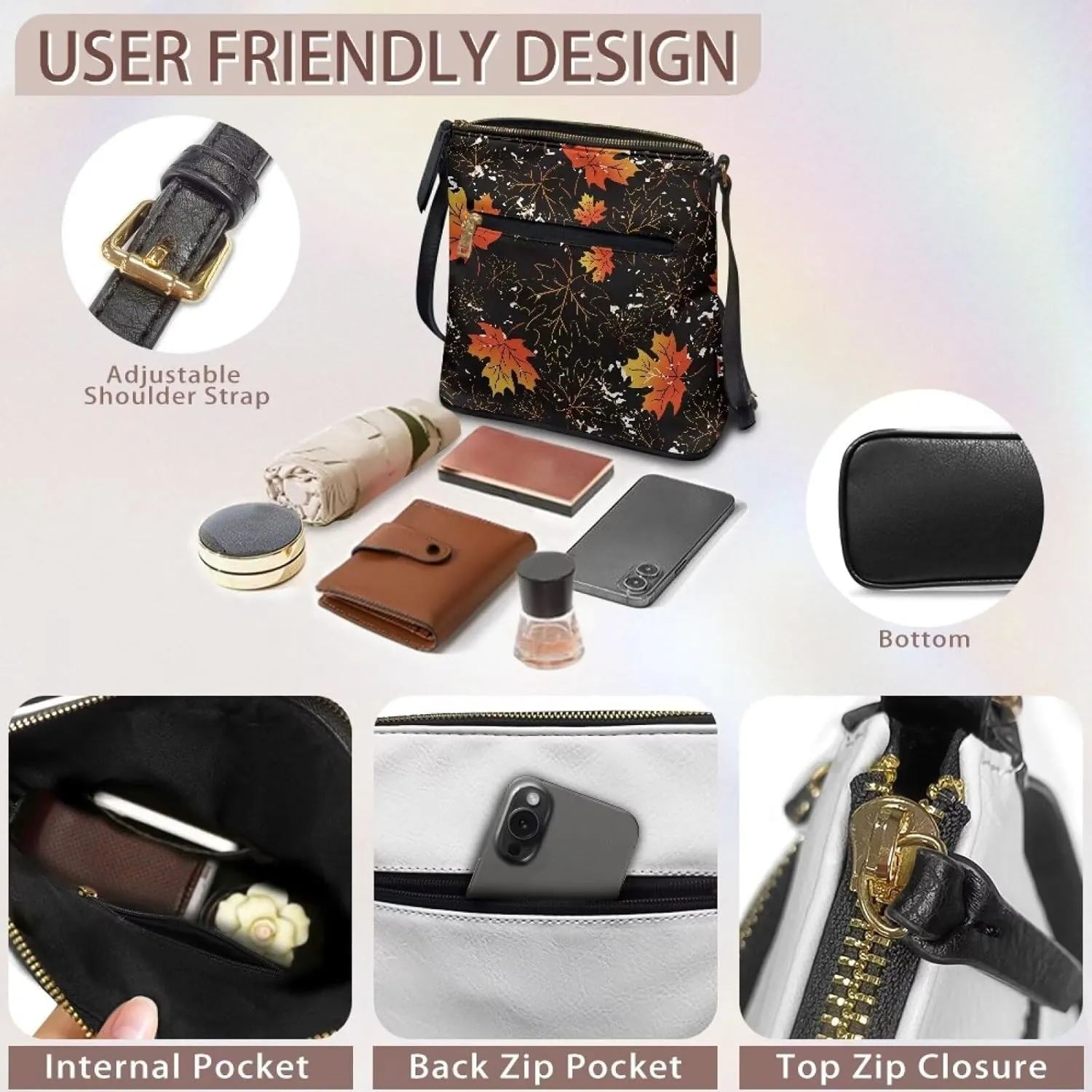 Leather Purse for Women, Leather Hobo Bag for Women Fashion Travel Sling Purse with Adjustable Strap Sling Bag