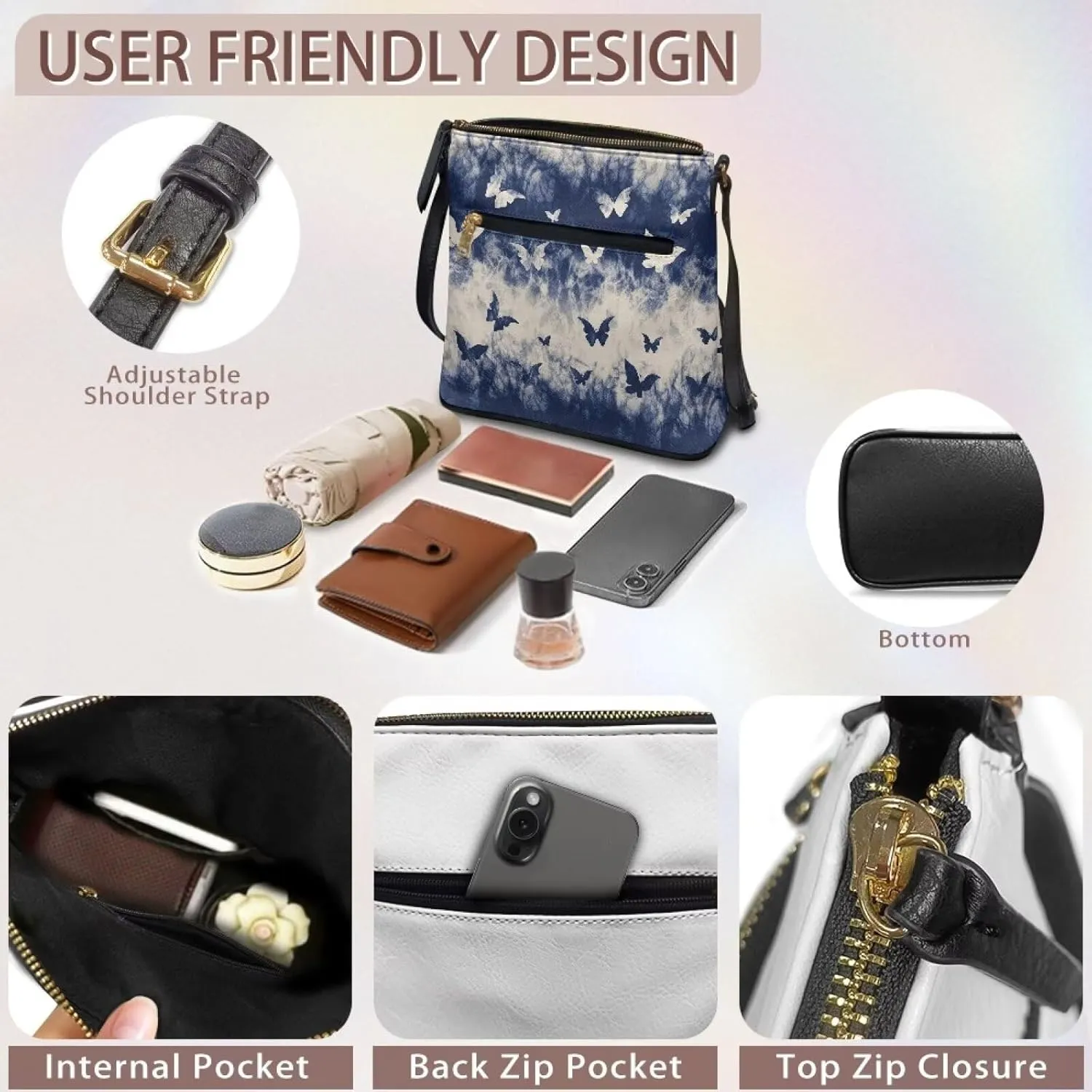 Leather Purse for Women, Leather Hobo Bag for Women Fashion Travel Sling Purse with Adjustable Strap Sling Bag
