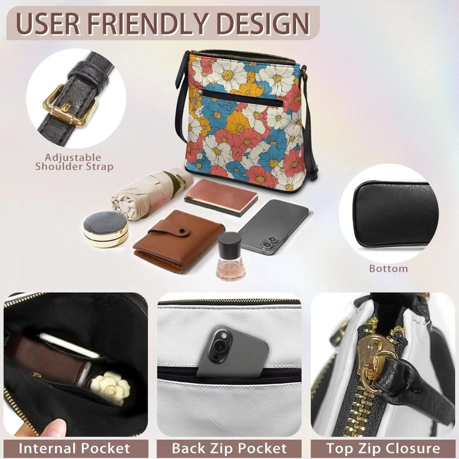 Leather Purse for Women, Leather Hobo Bag for Women Fashion Travel Sling Purse with Adjustable Strap Sling Bag