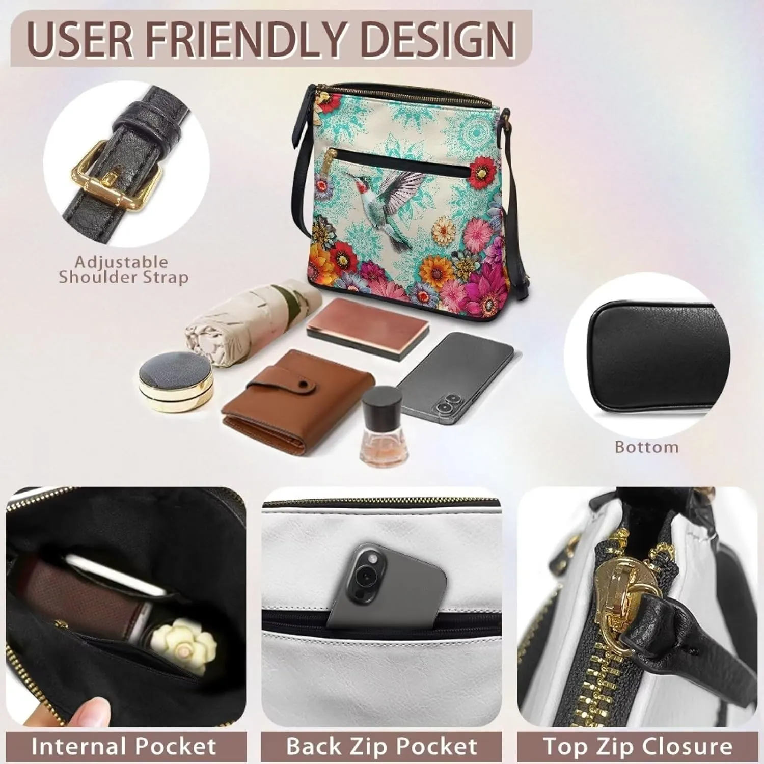 Leather Purses for Women, Leather Hobo Bags for Women Travel Sling Purse Triple Zippered Pockets Shoulder Bag