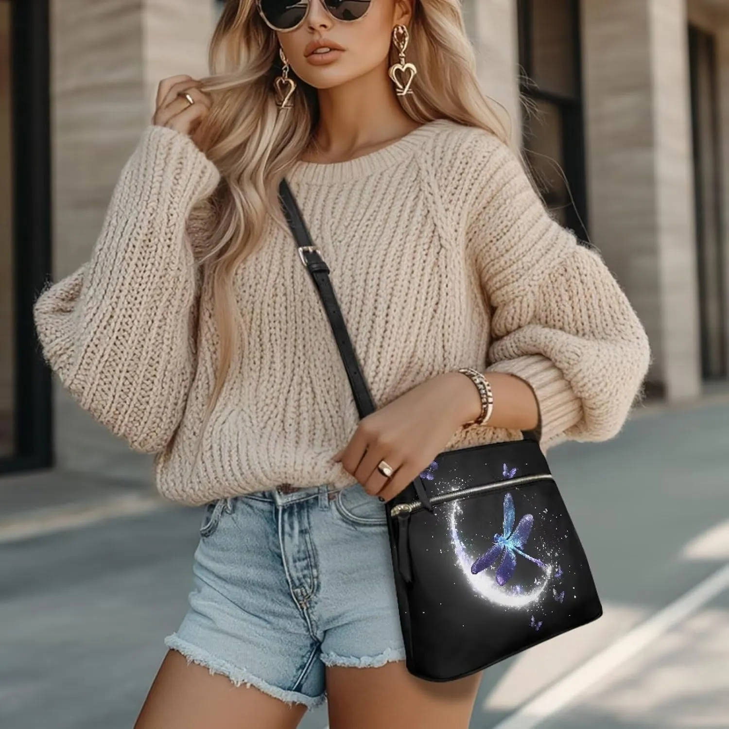Leather Purses for Women, Leather Hobo Bags for Women Travel Sling Purse Triple Zippered Pockets Shoulder Bag