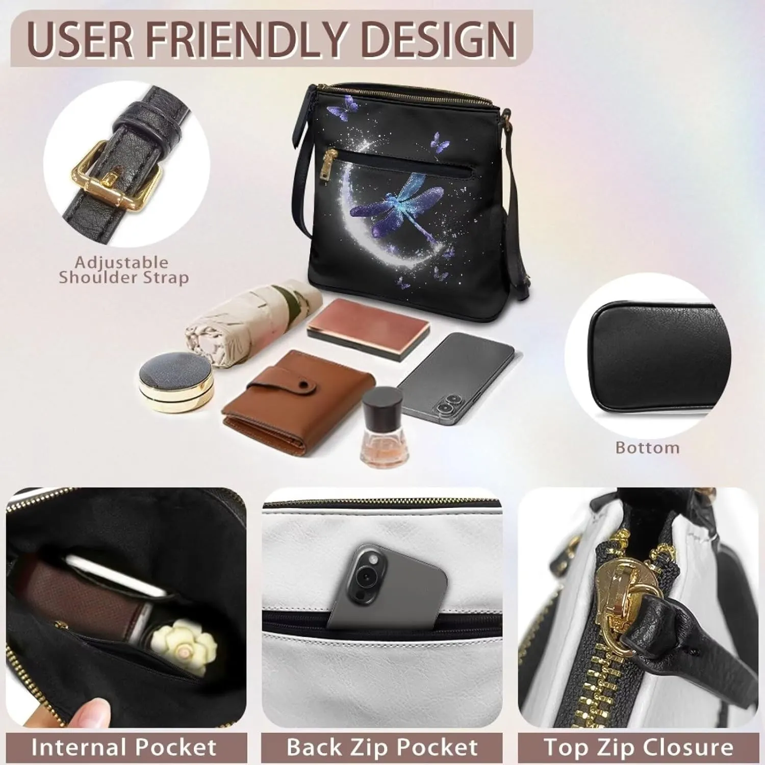 Leather Purses for Women, Leather Hobo Bags for Women Travel Sling Purse Triple Zippered Pockets Shoulder Bag