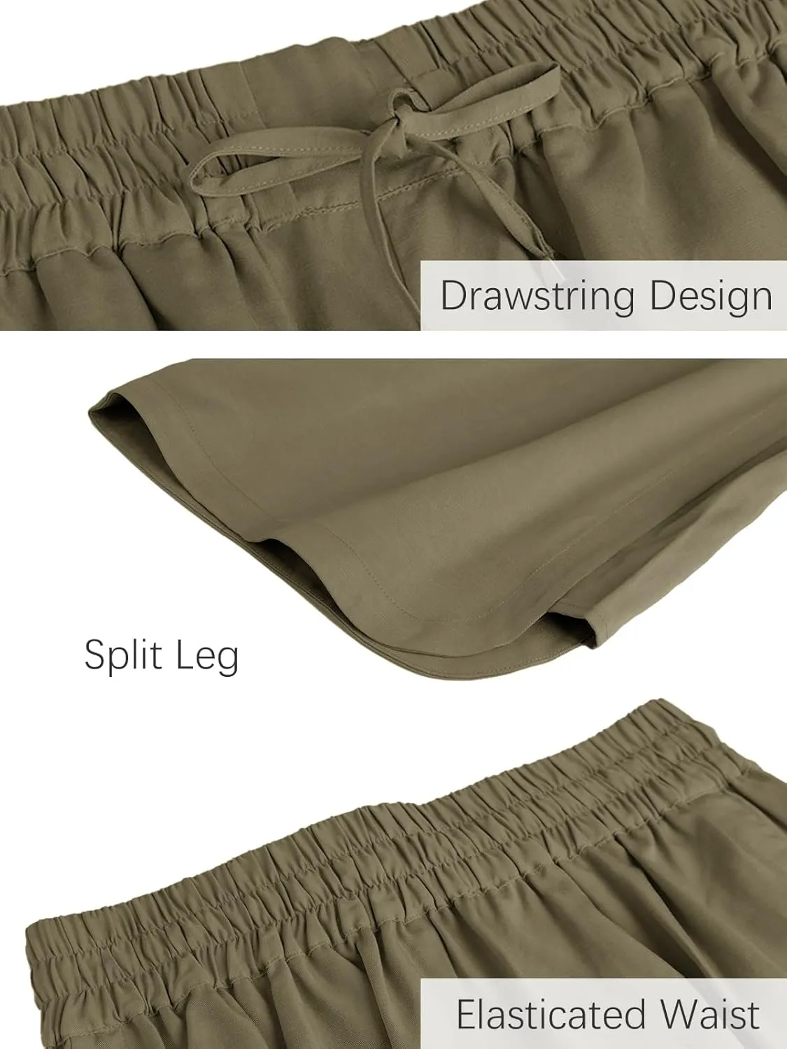 Les umes Womens Linen Wide Leg Cropped Pants High Elastic Waist with Drawstring Casual Summer Ankle Trousers
