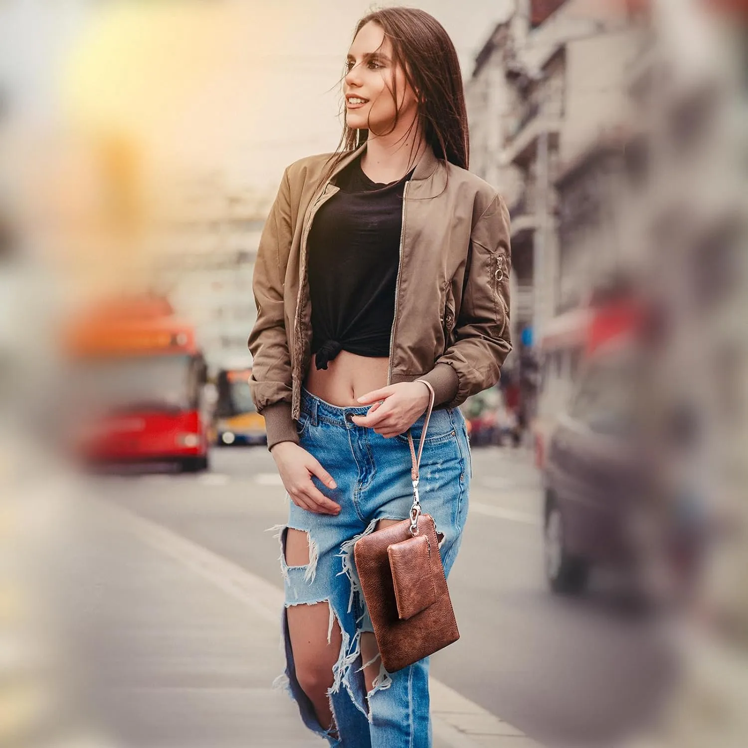 letech  Wristlet Wallet for Women Dual Pouch Wristlet Portable wallet Coin Purse Wristlet Clutch Wallet Purse Credit Card Holder Gifts for Women Ladies Female brown
