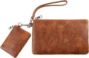 letech  Wristlet Wallet for Women Dual Pouch Wristlet Portable wallet Coin Purse Wristlet Clutch Wallet Purse Credit Card Holder Gifts for Women Ladies Female brown