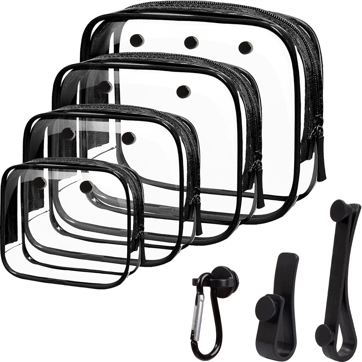 LETGO 4 Packs Clear Bogg Beach Tote Bag with 4 Insert Hooks Accessories for Bogg Bags Travel Makeup Clean Toiletry Brush Organizer Cosmetic Divider Storage Inner Pouchs (Clear Black)