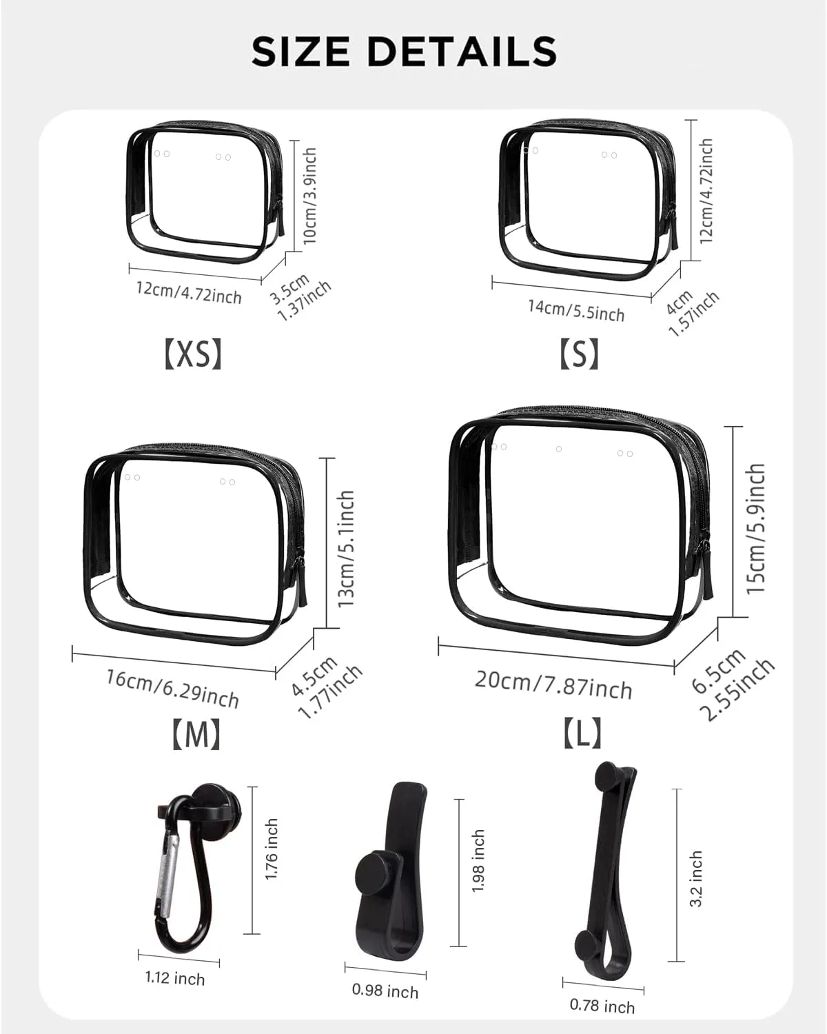 LETGO 4 Packs Clear Bogg Beach Tote Bag with 4 Insert Hooks Accessories for Bogg Bags Travel Makeup Clean Toiletry Brush Organizer Cosmetic Divider Storage Inner Pouchs (Clear Black)