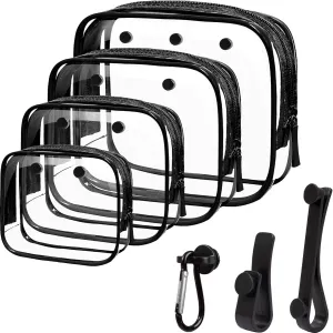 LETGO 4 Packs Clear Bogg Beach Tote Bag with 4 Insert Hooks Accessories for Bogg Bags Travel Makeup Clean Toiletry Brush Organizer Cosmetic Divider Storage Inner Pouchs (Clear Black)