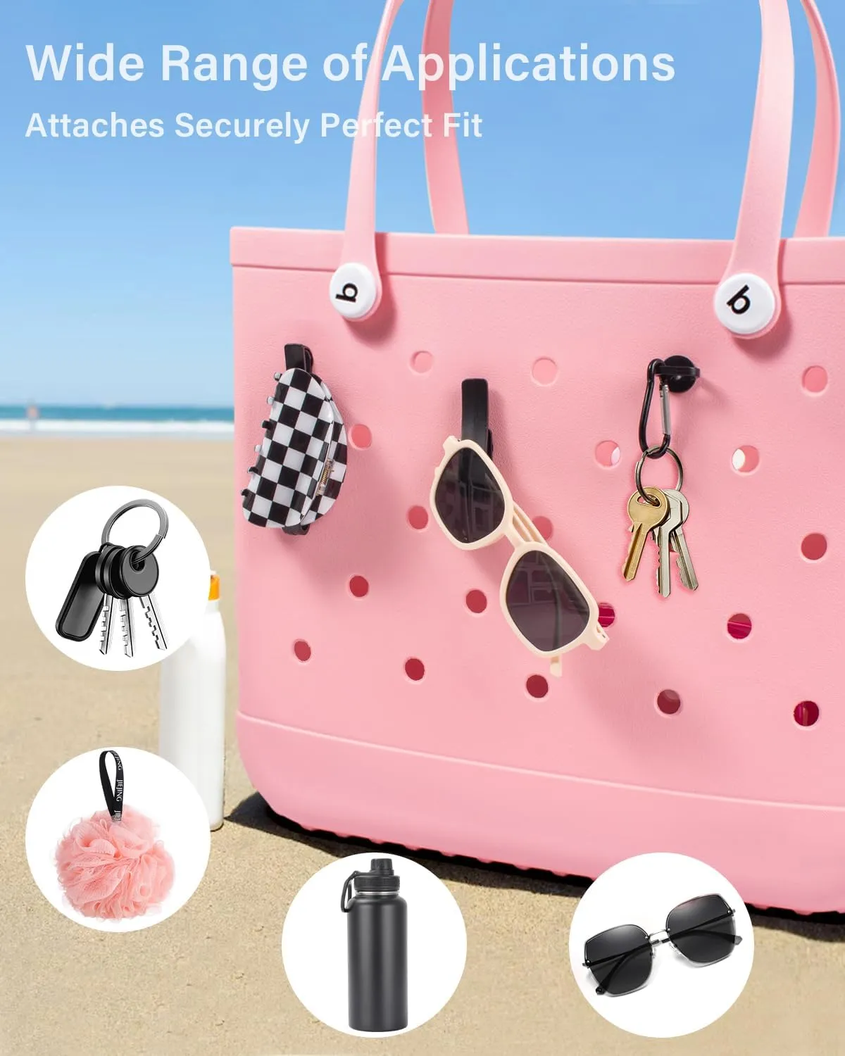 LETGO 4 Packs Clear Bogg Beach Tote Bag with 4 Insert Hooks Accessories for Bogg Bags Travel Makeup Clean Toiletry Brush Organizer Cosmetic Divider Storage Inner Pouchs (Clear Black)