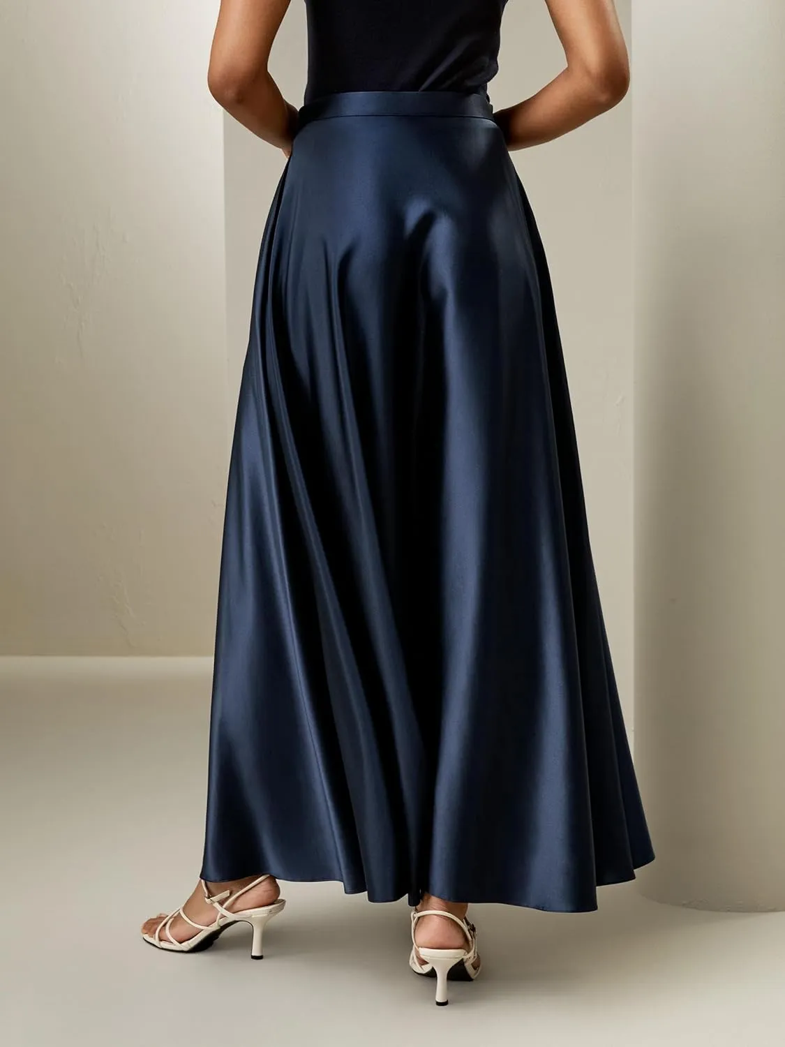 LilySilk 100% Silk Skirt A Line Umbrella Maxi Floor Length Skirt Side Zipper Pleated High Waist Luxury Dress