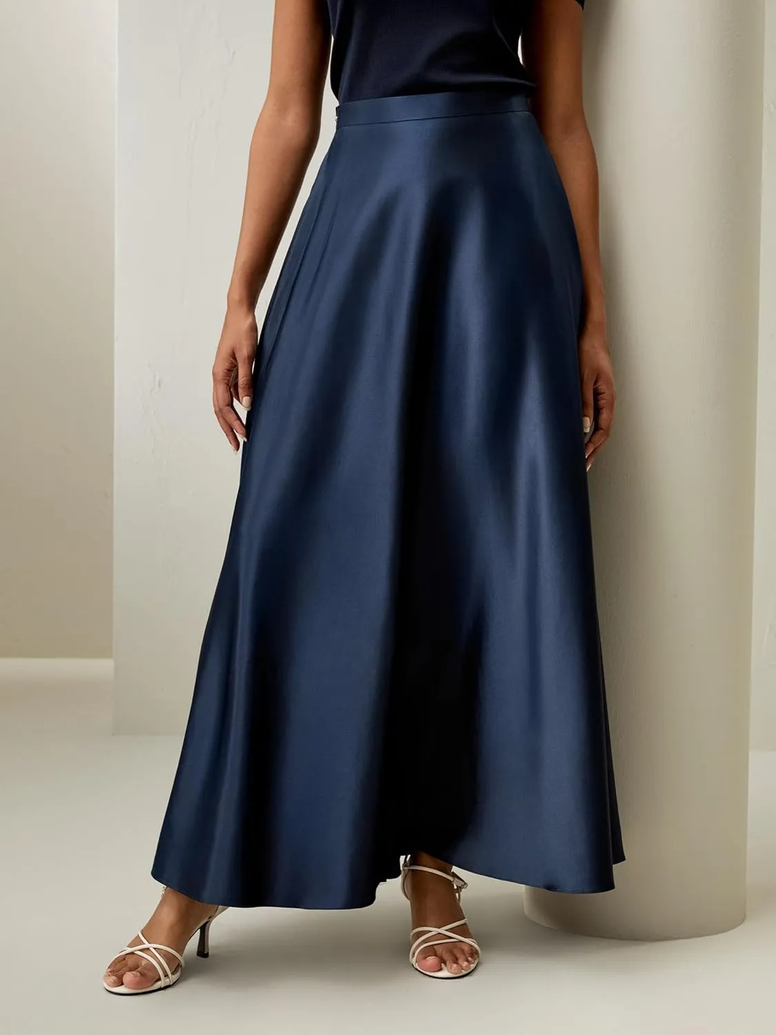 LilySilk 100% Silk Skirt A Line Umbrella Maxi Floor Length Skirt Side Zipper Pleated High Waist Luxury Dress