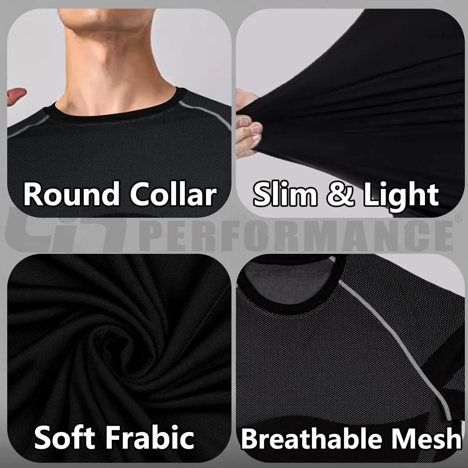 LIN PERFORMANCE Men's Long Sleeve Compression Shirts Sports Base Layer Athletic Quick Dry Running Shirt