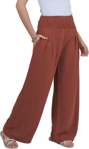 LOFBAZ Women Linen Palazzo Wide Leg Pants Flowy Lounge Casual High Waist Trousers Summer Beach Boho Long Pant with Pockets