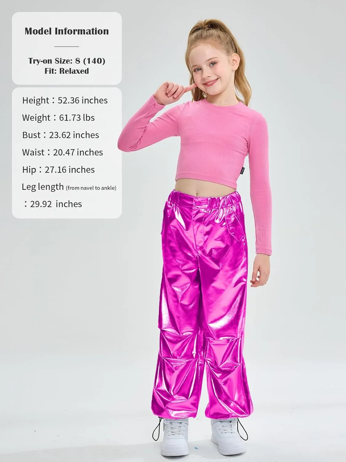LOLANTA Girls Metallic Jogger Pants, Shiny Jazz Street Hip Hop Dance Pants 7-16, Convertible Leg Opening