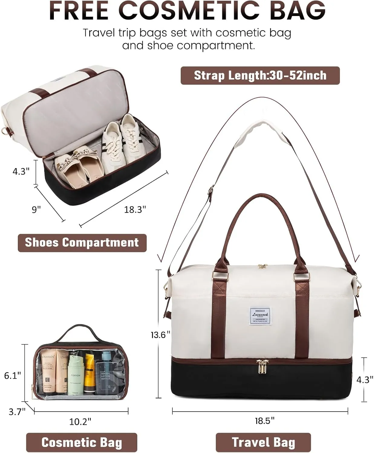 LOVEVOOK Travel Bag Weekender Bags for Women, Carry on Overnight with Shoe Compartment,Duffle with Laptop Pocket,Hospital Bag for Labor Delivery,Gym Tote with Toiletry