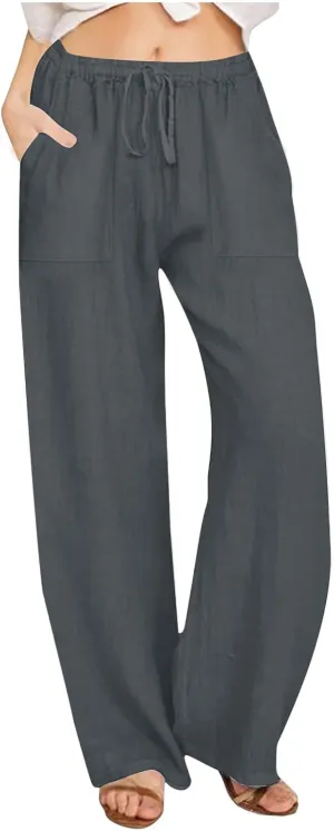 LRMQS Beach Pants for Women Trendy 2025 Lounge Loose Drawstring Elastic Waist Pant Trousers Casual Summer Slacks Clothes