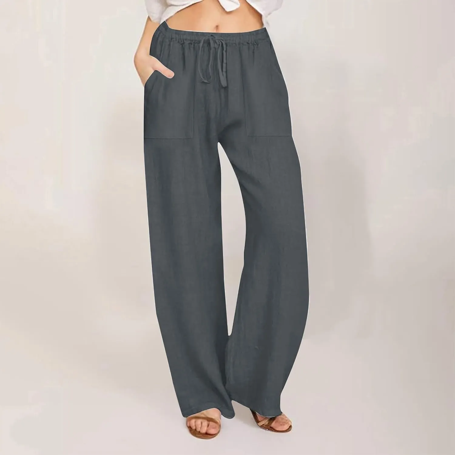 LRMQS Beach Pants for Women Trendy 2025 Lounge Loose Drawstring Elastic Waist Pant Trousers Casual Summer Slacks Clothes