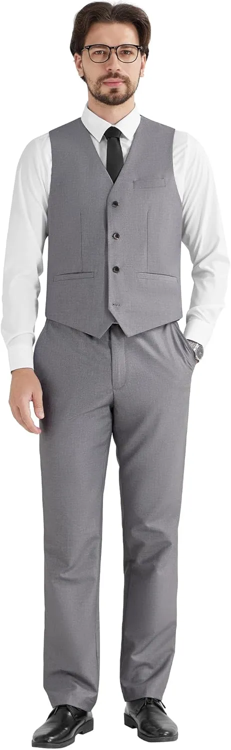 MAGE MALE Mens Pinstripe 3 Piece Suit Slim Fit Single Breasted Tuxedo Business Wedding Party Blazer Vest Pants Set