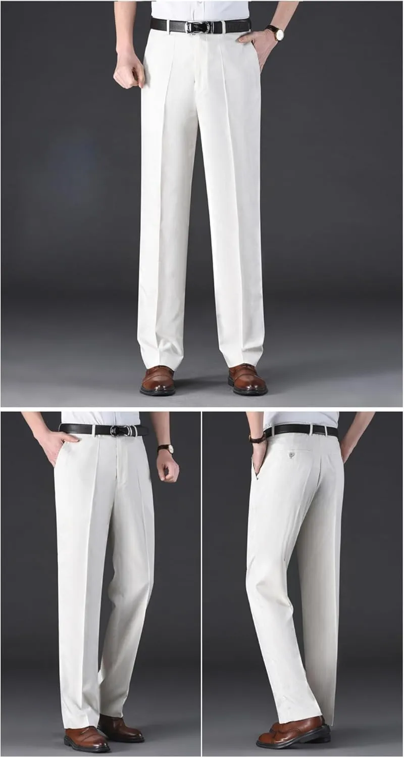 Maiyifu-GJ Men's Slim Striped Casual Tapered Pant Pinstripe Wrinkle Resistant Suit Pant Lightweight Business Dress Trousers