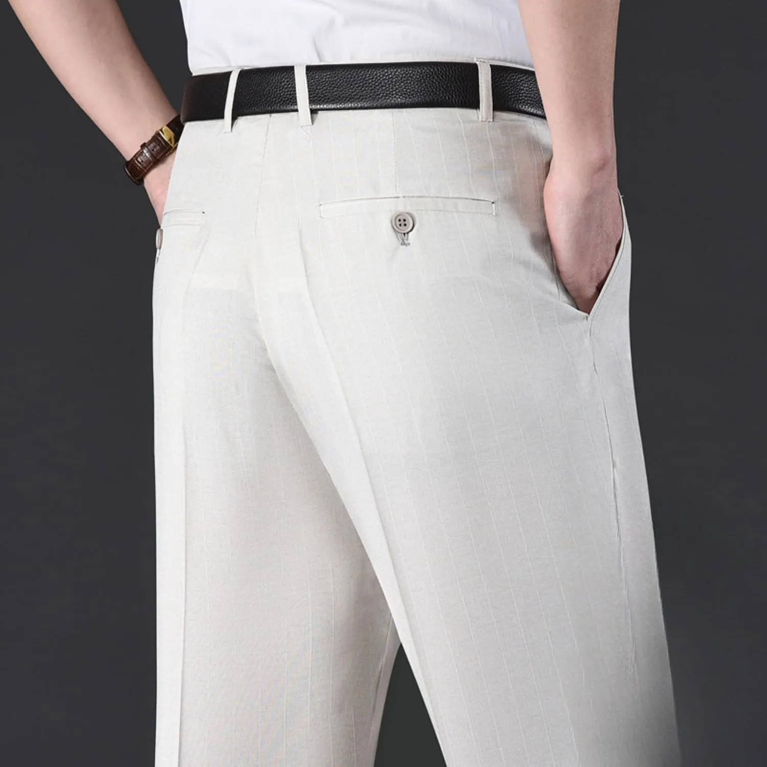 Maiyifu-GJ Men's Slim Striped Casual Tapered Pant Pinstripe Wrinkle Resistant Suit Pant Lightweight Business Dress Trousers