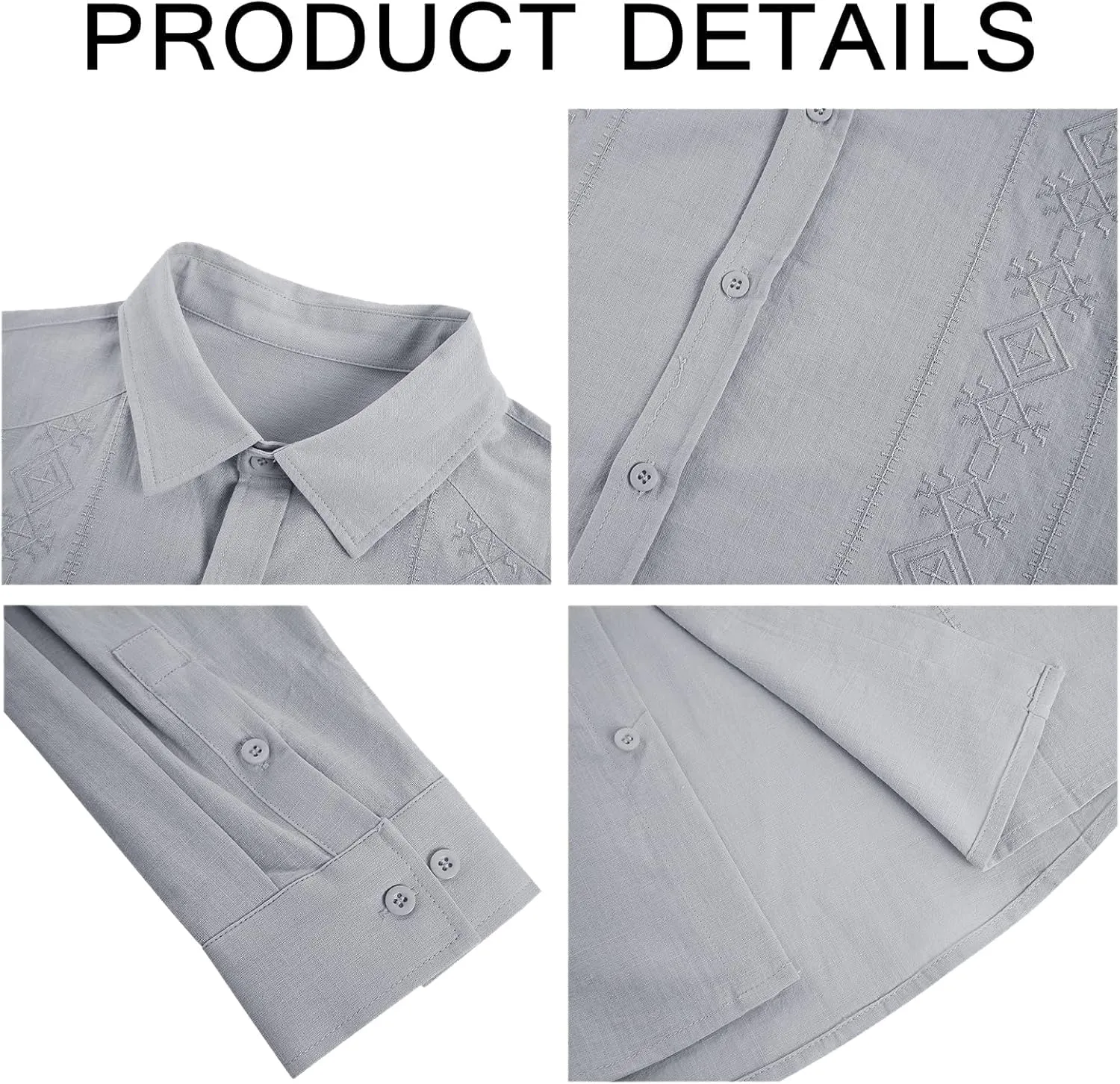 Makkrom Men's Casual Cotton Linen Button Down Shirts Cuban Guayabera Shirt Long Sleeve Summer Beach Tops