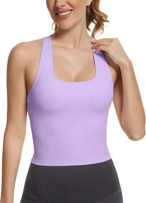 MathCat Ribbed Workout Tank Tops for Women with Built in Bra Tanks Sleeveless Athletic Vests Racerback Casual Yoga