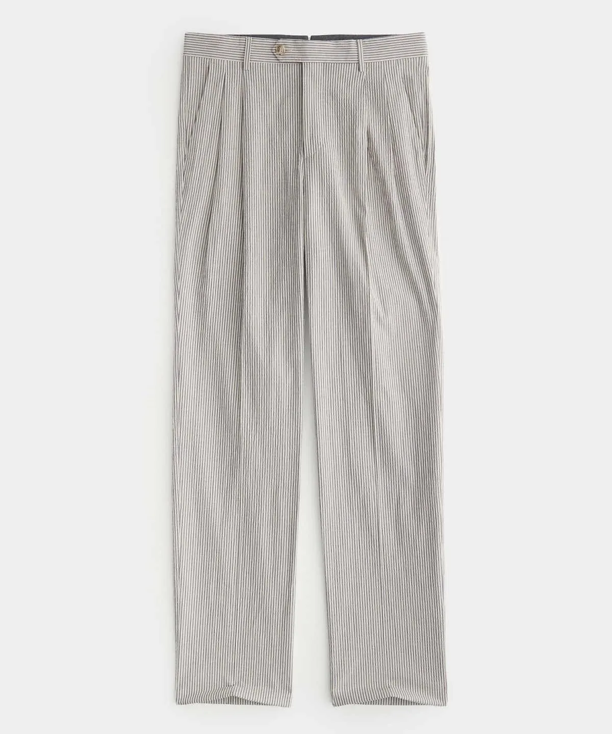 Men Seersucker Pinstripe Pants Mid Waist Ankle Length Pleated Front Lightweight