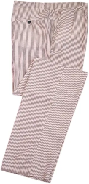Men Seersucker Pinstripe Pants Mid Waist Ankle Length Pleated Front Lightweight