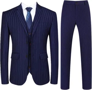 Mens 3 Piece Pinstripe Suit Slim Fit Casual Dress Suits Blazer   Vest   Pants