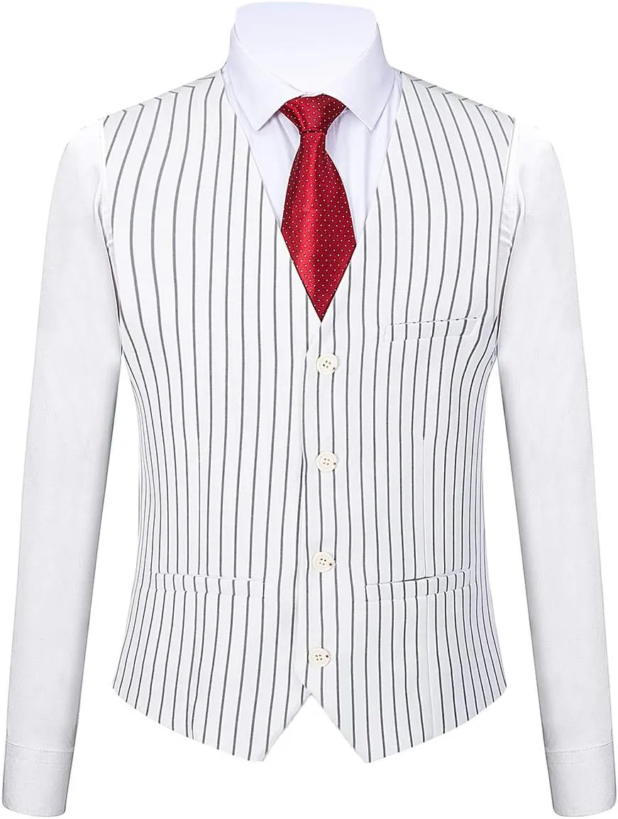Mens 3 Piece Pinstripe Suit Slim Fit Casual Dress Suits Blazer   Vest   Pants