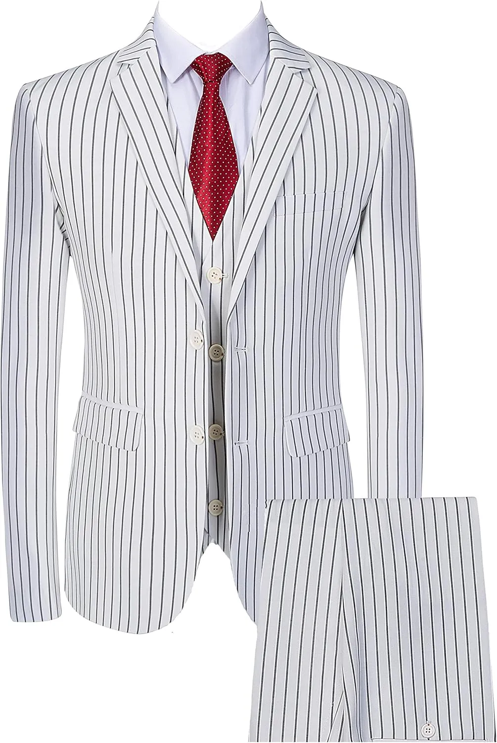 Mens 3 Piece Pinstripe Suit Slim Fit Casual Dress Suits Blazer   Vest   Pants