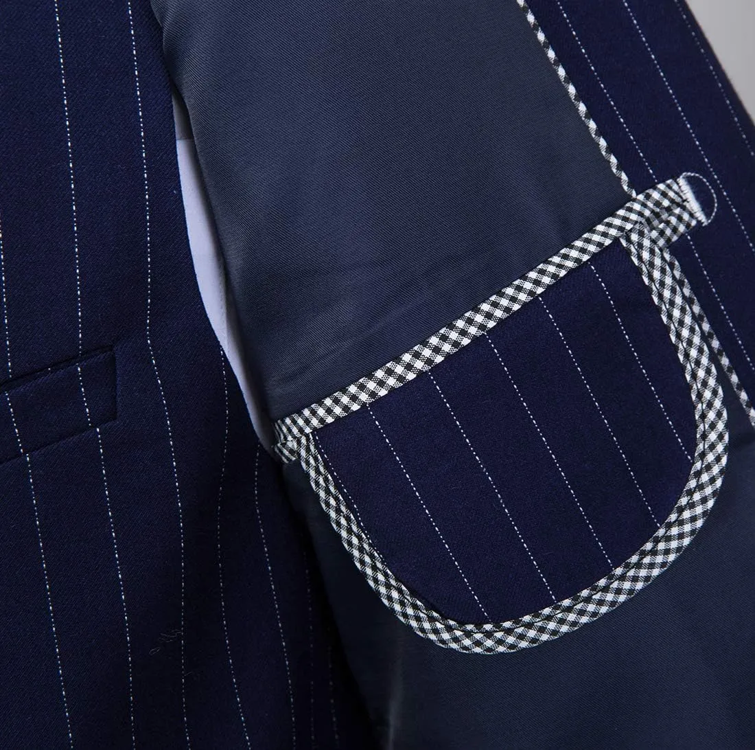 Mens 3 Piece Pinstripe Suit Slim Fit Casual Dress Suits Blazer   Vest   Pants