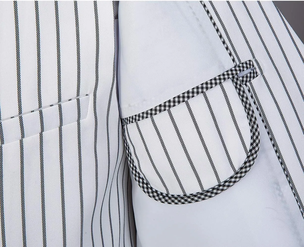 Mens 3 Piece Pinstripe Suit Slim Fit Casual Dress Suits Blazer   Vest   Pants