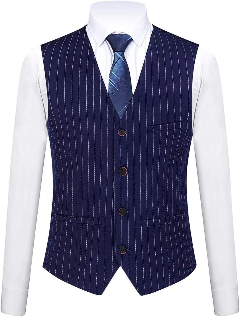 Mens 3 Piece Pinstripe Suit Slim Fit Casual Dress Suits Blazer   Vest   Pants