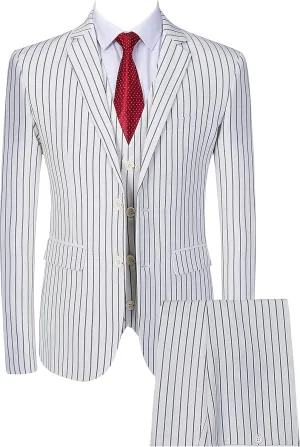 Mens 3 Piece Pinstripe Suit Slim Fit Casual Dress Suits Blazer   Vest   Pants