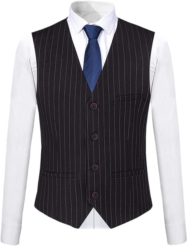 Mens 3 Piece Suit Formal Pinstripe Slim Fit Notched Lapel Dress Blazer Vest Trousers Set