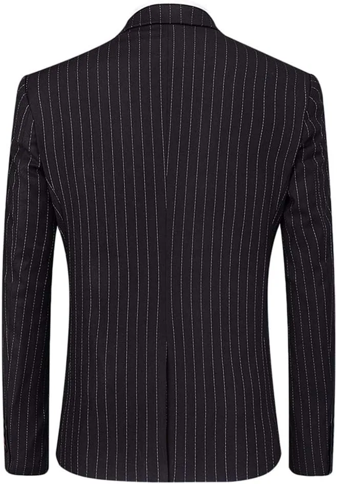 Mens 3 Piece Suit Formal Pinstripe Slim Fit Notched Lapel Dress Blazer Vest Trousers Set