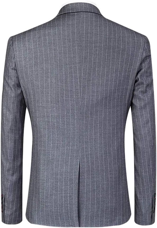 Mens 3 Piece Suit Formal Pinstripe Slim Fit Notched Lapel Dress Blazer Vest Trousers Set